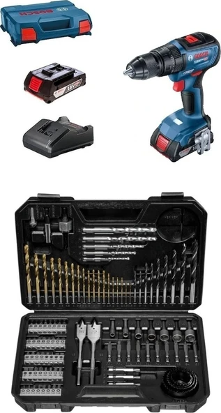 Bosch Gsb 18V-50 Çift Akülü Darbeli Delme Vidalama Makinesi 18 V 2.0 Ah + Bosch V-Line 103 Parça Matkap Ucu Seti Vidalama Ucu Seti Lokma Ucu ürün görseli 1