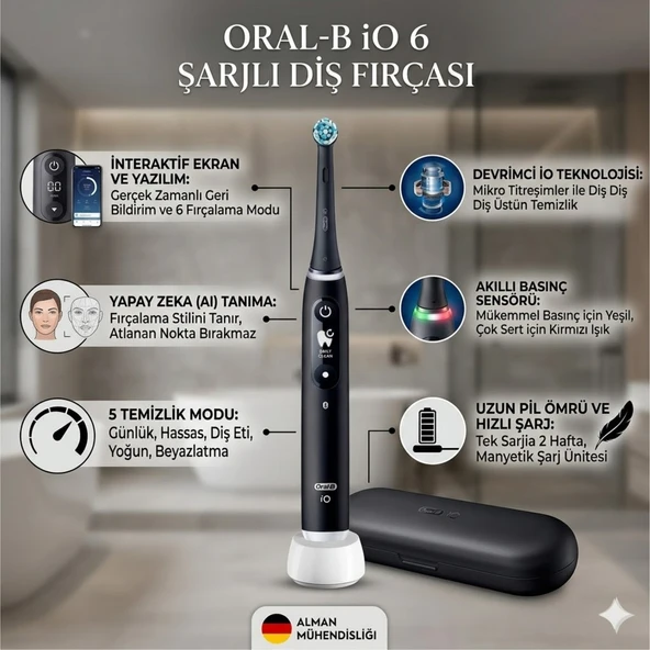 Oral-B Io 6 Siyah Şarjlı Diş Fırçası + Diş Macunu Hediye ürün görseli 1