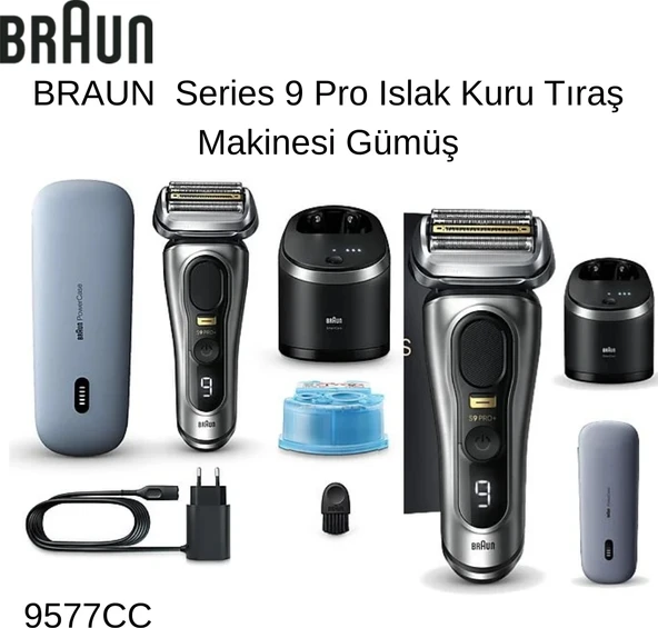 Braun  Series 9 Pro Islak Kuru Tıraş Makinesi Gümüş + Philips 3000 Serisi  Kulak-Burun Tüy Kesme Makinesi Hediye ürün görseli 1