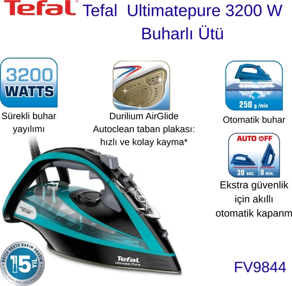Tefal  Ultimate Pure Kırışıklık Giderici 3200 Watt Kireç Avcısı Buharlı Ütü + Dijital Mutfak Tartısı Hediye ürün görseli 1