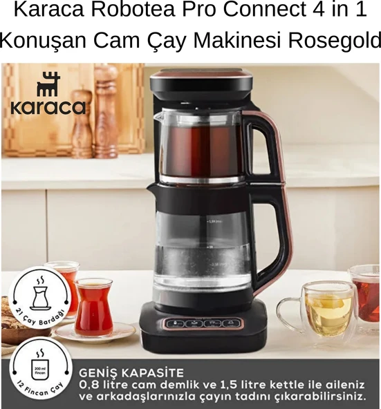 Karaca Robotea Pro Connect 4 In 1 Konuşan Cam Çay Makinesi Rosegold Dijital Hassas Mutfak Tartısı Hediye ürün görseli 1