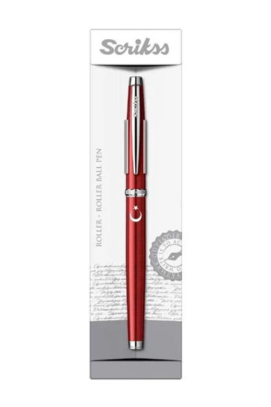 Scrikss Roller Kalem 33 Kırmızı Ay Yıldız Baskılı Şeffaf Ambalaj ürün görseli 1