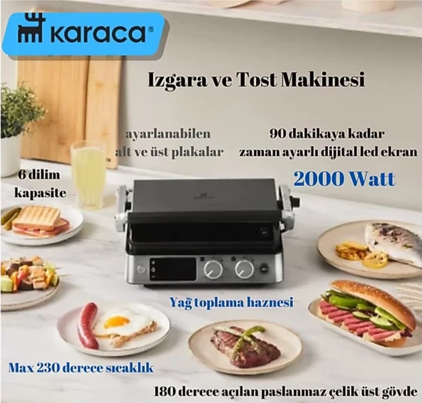 Karaca Compact Steel Sear And Grill Inox 2008 Izgara ve Tost Makinesi ürün görseli 1