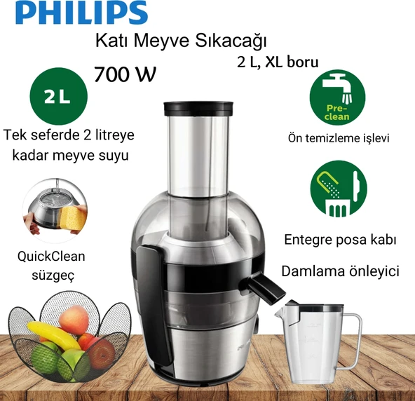 Philips HR1863/20 Viva Collection 700 W Katı Meyve Sıkacağı + Hassas  Mutfak  Tartısı Hediye ürün görseli 1