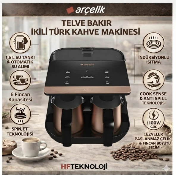 Arçelik  Telve Bakır Ikili Türk Kahve Makinesi (TKM9961B)+ Dijital Mutfak Tartısı Hediye ürün görseli 1