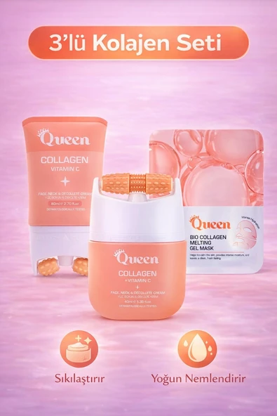 3’lü Kolajen Cilt Bakım Seti – Nemlendirici, Sıkılaştırıcı, Anti-Aging Etkili Vitamin C’li Yüz & Boyun Kremi + Jel Maske ürün görseli 1