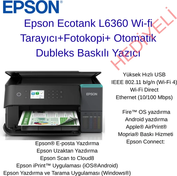 Epson Ecotank L6360 Wi-Fi+Tarayıcı+Fotokopi+Dubleks Yazıcı + A4 1 Paket Kağıt Hediye ürün görseli 1