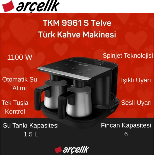 Arçelik Tkm 9961 S Telve Siyah Ikili Türk Kahve Makinesi + Hassas Mutfak Tartısı Hediye ürün görseli 1