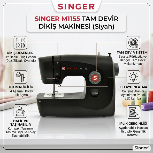 Singer M1155 Siyah Dikiş Makinesi ürün görseli 1