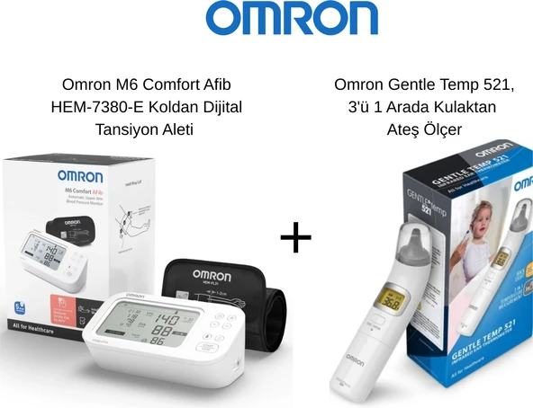 Omron M6 Comfort Afib HEM-7380-E Koldan Dijital Tansiyon Aleti + Omron Gentle Temp 521 Kulaktan Ateş Ölçer ürün görseli 1