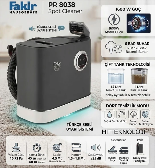 Fakir Fakır Spot Cleaner Pr 8038 Buhar & Leke Temizleyici + Dijital Mutfak Tartısı Hediye ürün görseli 1