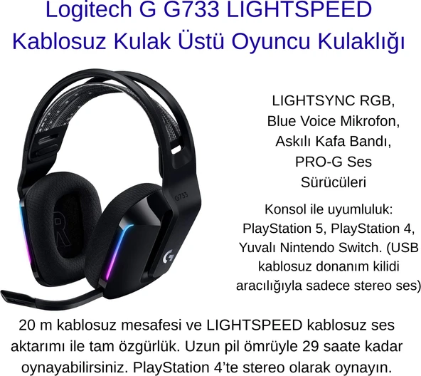 Logitech Kablosuz Kulak Üstü Oyuncu Kulaklığı + Logitech Kablolu Oyuncu Mouse Hediye ürün görseli 1