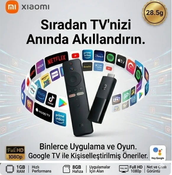 Xiaomi  Tak Çalıştır Özelliği ile Mi Tv Stick Full Hd Android Medya Player ürün görseli 1
