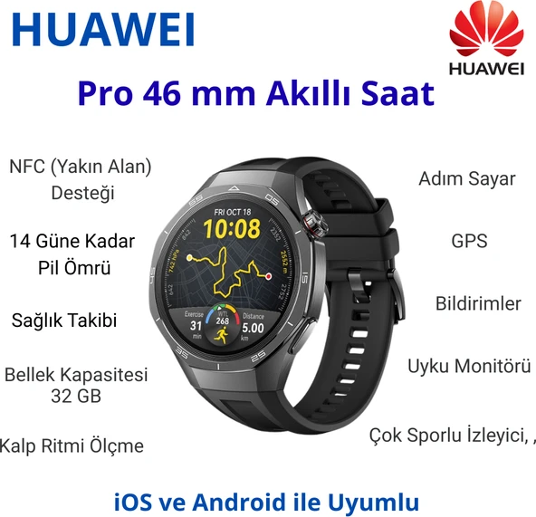 Huaweı Watch Gt 5 Pro 46 mm Akıllı Saat Siyah ürün görseli 1
