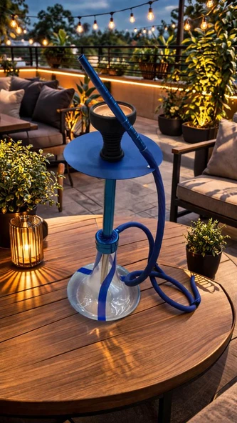 Nargile Takımı 65 cm Büyük Boy Lüx Cam Nargile Seti – Modern Mavi Tasarım | Balkon & Teras Kullanımına Uygun ürün görseli 1