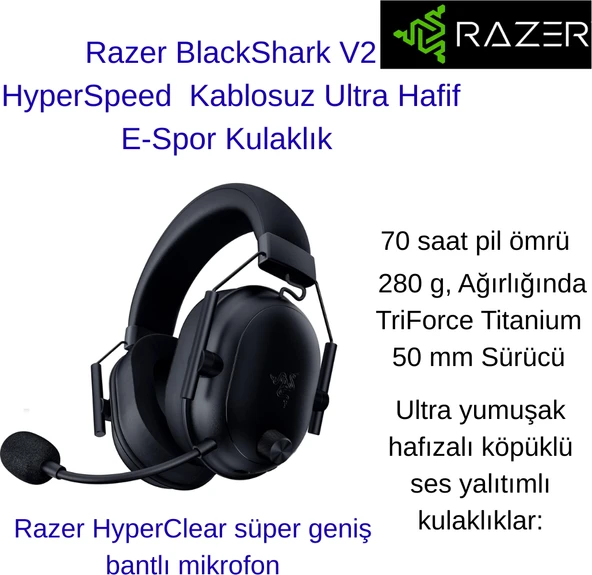 Razer Blackshark V2 Hyperspeed  Type-C Kablolu/kablosuz Kulak Üstü Oyuncu Kulaklığı ürün görseli 1