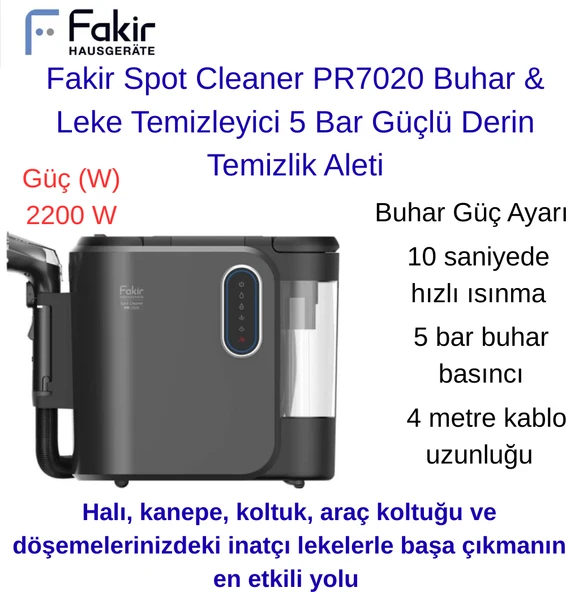 Fakir Spot Cleaner PR7020 Buhar & Leke Temizleyici 5 Bar Güçlü Derin Temizlik Aleti +Xiaomi Baskül Hediye ürün görseli 1