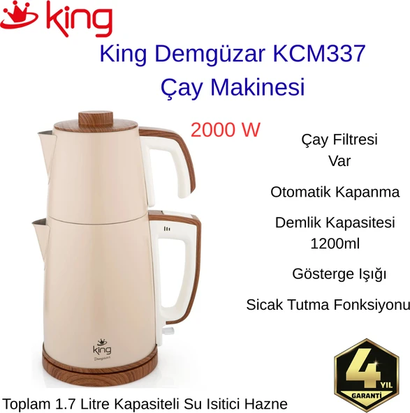 King  2000 Watt  Demgüzar KCM337 Elektrikli Çay Makinesi ürün görseli 1