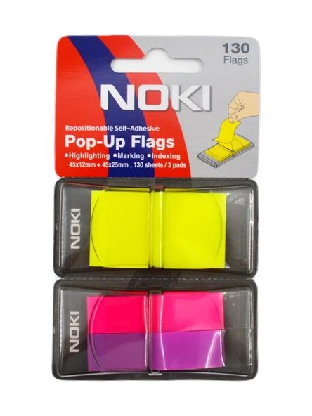 Noki Memo Pop-Up Yapışkanlı Işaretleyici 130 Yaprak 45X12Mm+45X25Mm Neon Renk ürün görseli 1
