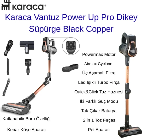 Karaca Vantuz Power Up Pro Dikey Süpürge Black Copper + Dijital Mutfak Tartısı  Hediye ürün görseli 1