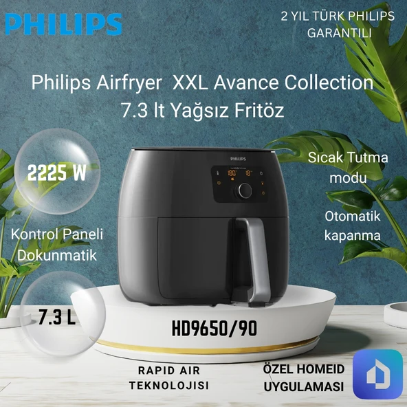 Philips Avance Collection HD9650/90 Xxl Airfryer 7.3 Lt + Airfryer Uyumlu Aksesuar Xxl Izgara Teli Fritöz ürün görseli 1