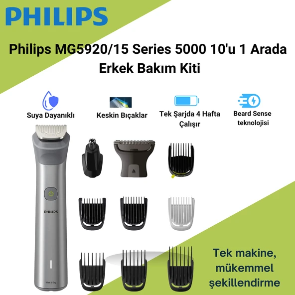Philips 10'u 1 Arada Erkek Bakım Seti MG5920/15-YÜZ/SAÇ/VÜCUT (Islak/kuru Kullanım) 882JSERI ürün görseli 1