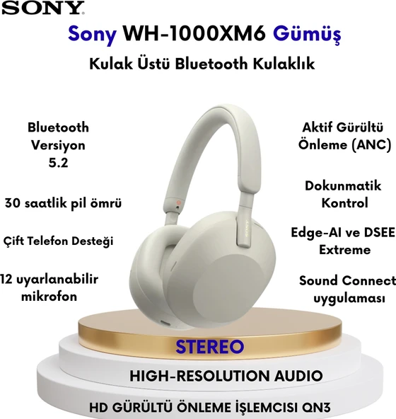 Sony WH-1000XM5  Kablosuz Gürültü Engelleme Özellikli Kulaklık-Gümüş ürün görseli 1