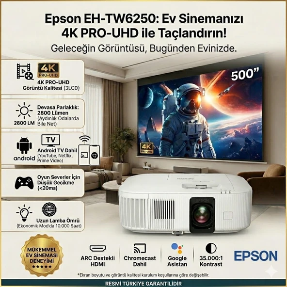 Epson EH-TW6250 2800 Lümen Android 4K Projeksiyon Cihazı ürün görseli 1