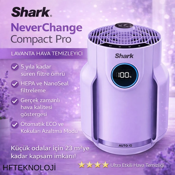Shark Never  25 M2 Odalar Için Compact Pro Lavanta Hava Temizleyici + Dijital Mutfak Tartısı Hediye ürün görseli 1