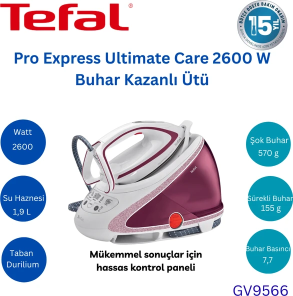 Tefal Pro Express Ultimate Care 2600 W Buhar Kazanlı Ütü (GV9566) ürün görseli 1