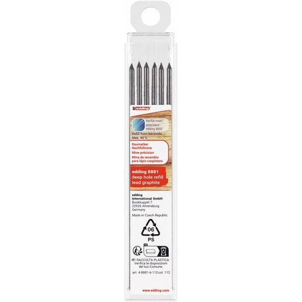 Edding 8881 Montaj İşaretleme Kalemi Yedek Uç Grafit (6 Lı Paket) ürün görseli 1