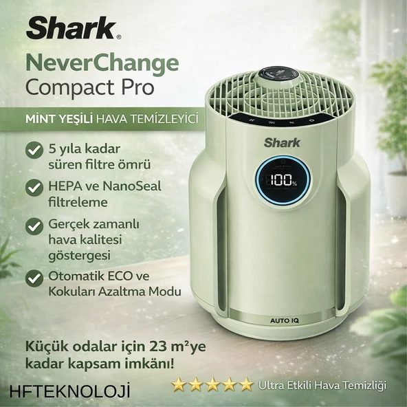 Shark Never 25 M2 Odalar Için Compact Pro Mint Yeşili Hava Temizleyici + Dijital Mutfak Tartısı Hediye ürün görseli 1