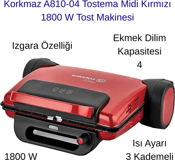 Korkmaz Tostema Midi Tost Makinesi Kırmızı ürün görseli 1