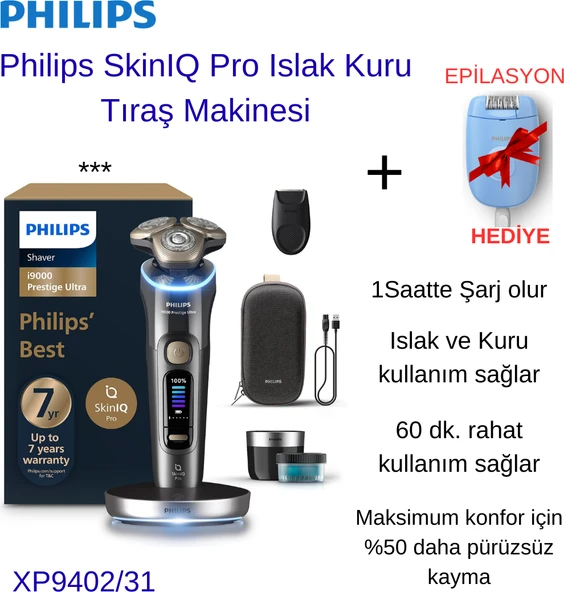 Philips Skinıq Pro XP9402/31 Islak Kuru Tıraş Makinesi + Philips  2000 Serisi Epilatör Hediye ürün görseli 1