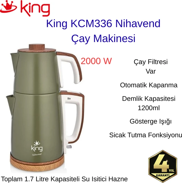King 2000 Watt Nihavend KCM336 1.7 L Çay Makinesi ürün görseli 1