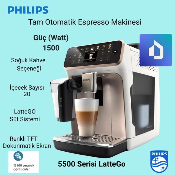 Philips 5500 Serisi Lattego,20 Sıcak ve Soğuk Içecek Tam Otomatik Espresso Makinesi ürün görseli 1