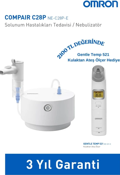 Omron Gentle TEMP521 Kulaktan Ateş Ölçer Hediyeli C28P Nebulizatör ürün görseli 1
