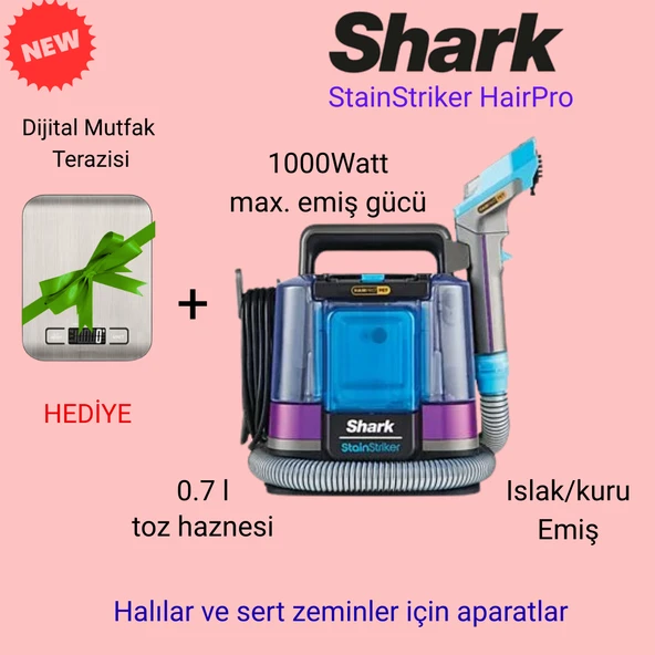 Shark Stainstriker Hairpro Pet Başlıklı Koltuk Yıkama ve Leke Çıkarma Makinesi+ Hassas Mutfak Tartısı Hediye ürün görseli 1