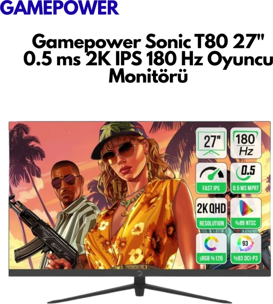 Gamepower Sonic T80 27" 0.5 Ms 2k IPS 180 Hz Oyuncu Monitörü + Oyuncu Mouse Hediye ürün görseli 1