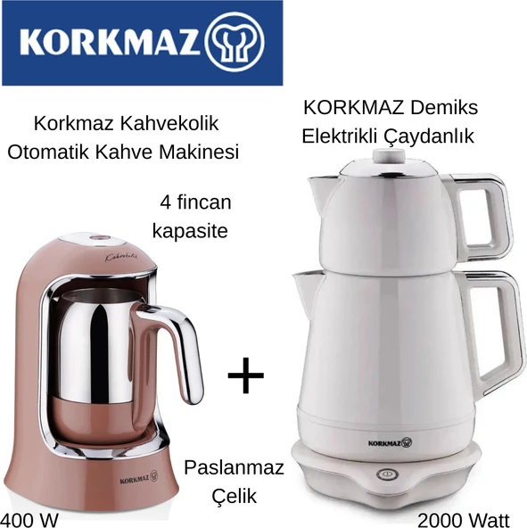 Korkmaz Demiks Elektrikli Çaydanlık - Korkmaz Tekli Otamatik Kahve Makinesi + Dijital  Mutfak Tartısı Hediye ürün görseli 1