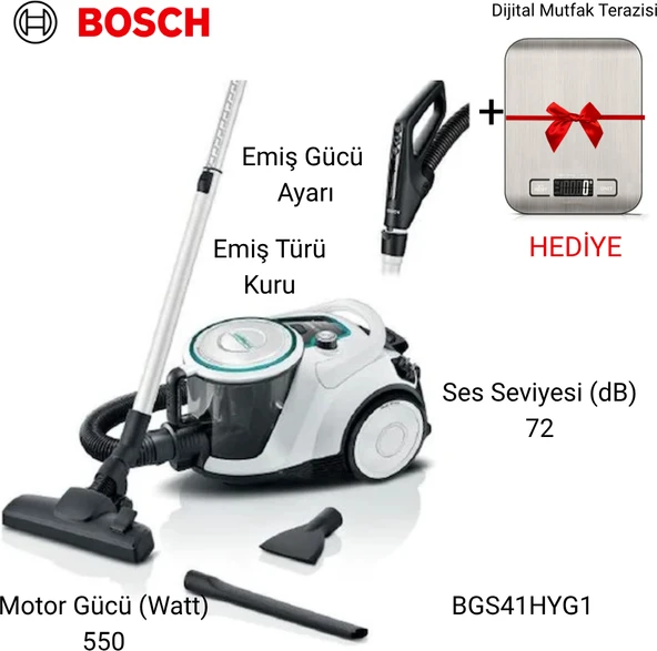 Bosch BGS41HYG1 Serie 6 Pro Hygienic Toz Torbasız Süpürge+Dijital Muftak Tartısı Hediye ürün görseli 1