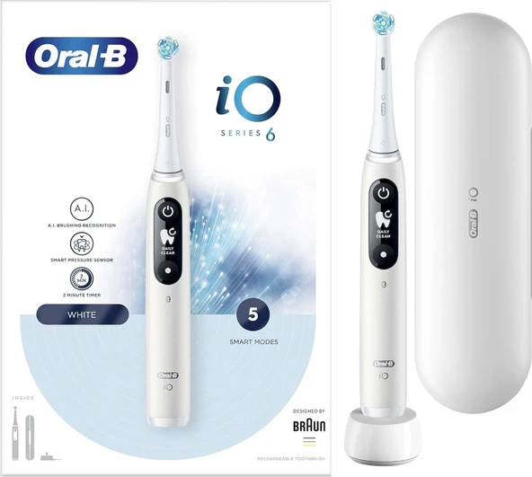Oral-B Io - 6 Beyaz Şarjlı Diş Fırçası Yüksek Performans ve 5 Akıllı Mod ile Kullanıcı Dostu ürün görseli 1