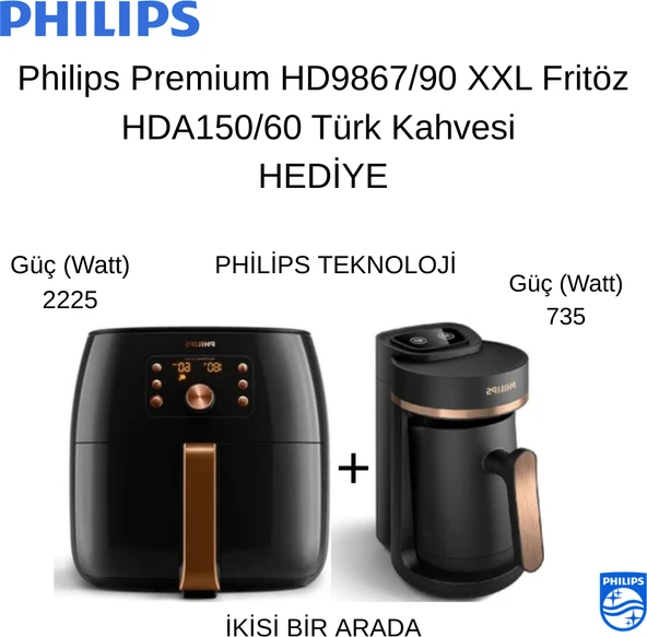 Philips Premium Airfryer Xxl Fritöz + HDA150/60 Türk Kahvesi Hediye ürün görseli 1