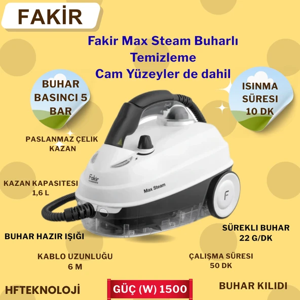 Fakir Max Steam Buharlı Temizleyici Beyaz + Xiaomi Baskül Hediye ürün görseli 1