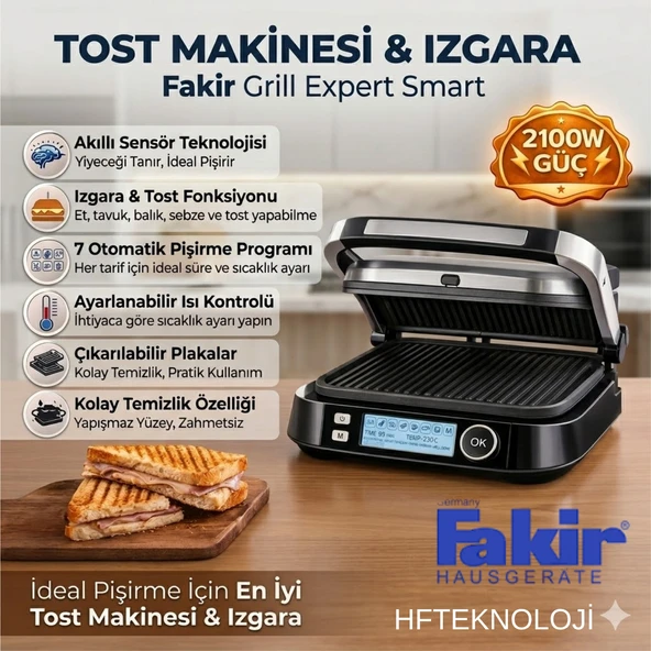 Fakir Grill Expert Smart 2100 W Izgara ve Tost Makinesi + Dijital Mutfak Tartısı Hediye ürün görseli 1