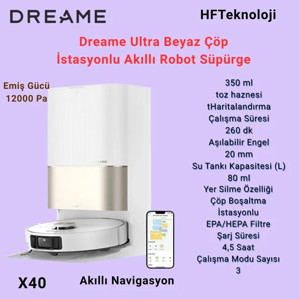 Dreame  Ultra Robot Süpürge Beyaz  +Xiaomi akıllı Baskül HEDİYE ürün görseli 1