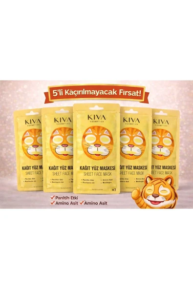 Kedi 5’li Kağıt Yüz Maskesi Seti Kolajen Amino Asit Sheet Face Mask Cilt Bakım Maskesi ürün görseli 1