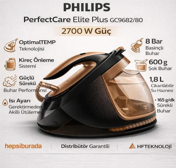 Philips  Perfectcare Elite Plus Kahverengi 2700 Watt Buhar Kazanlı Ütü- Dijital Mutfak Tartısı Hediye ürün görseli 1
