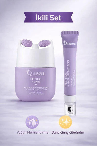 Queen İkili Cilt Bakım Seti – Peptide Vitamin E Yüz Kremi + Peptide & Hyaluronik Asit Göz Altı Serumu | Nemlendirici, Anti-Aging & ürün görseli 1