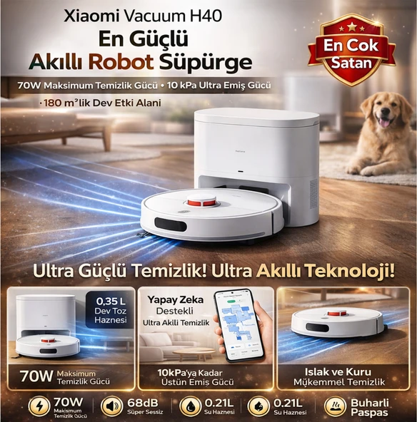 Xiaomi Robot Vacuum  Robot Süpürge White ( H40)+ Dijital Mutfak Tartısı Hediye ürün görseli 1